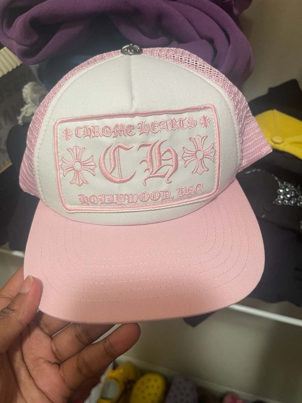 Chrome Hearts Pink Hollywood Trucker Hat